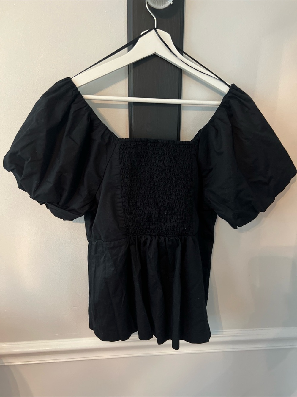 Old Navy Black Smocked Square-Neck Puff Sleeve Top